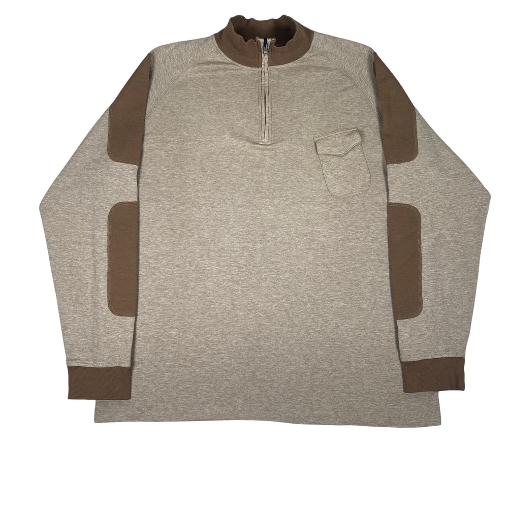 Timberland Quarter Zip Sweater Mens XL Brown Cotton Elbow Patch Mock Neck